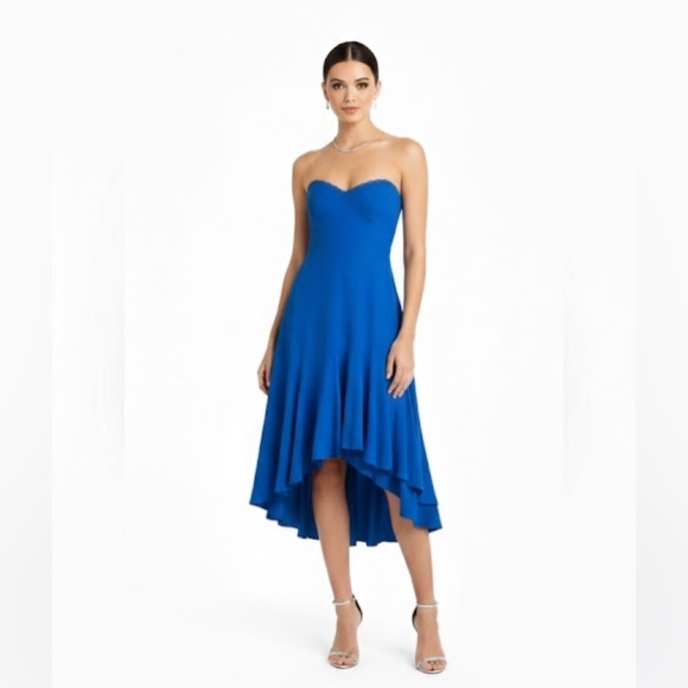 Lulu’s NWT Linen Strapless Ruffle Scalloped Edge Bustier Maxi Midi Dress Blue S